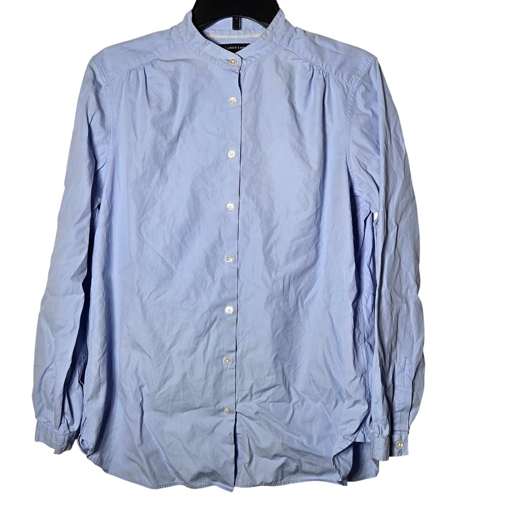 Lands‎ End Women Blue Button Front Long Sleeve Top Medium Coastal Office Capsule